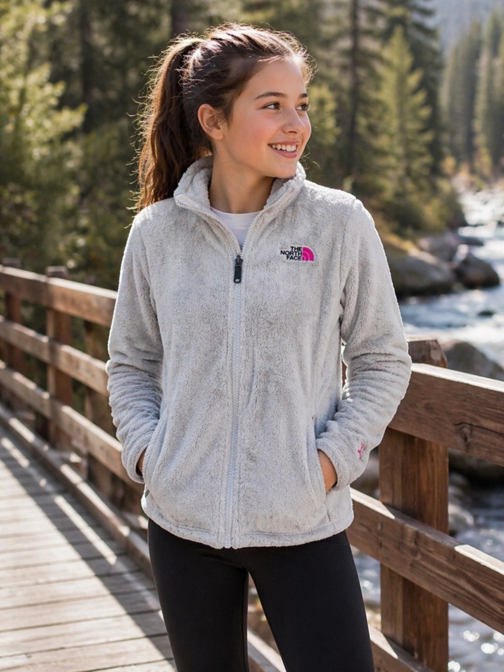The North Face Girls XL 14/16 Gray Fleece Jacket Full Zip Osito Soft Plush